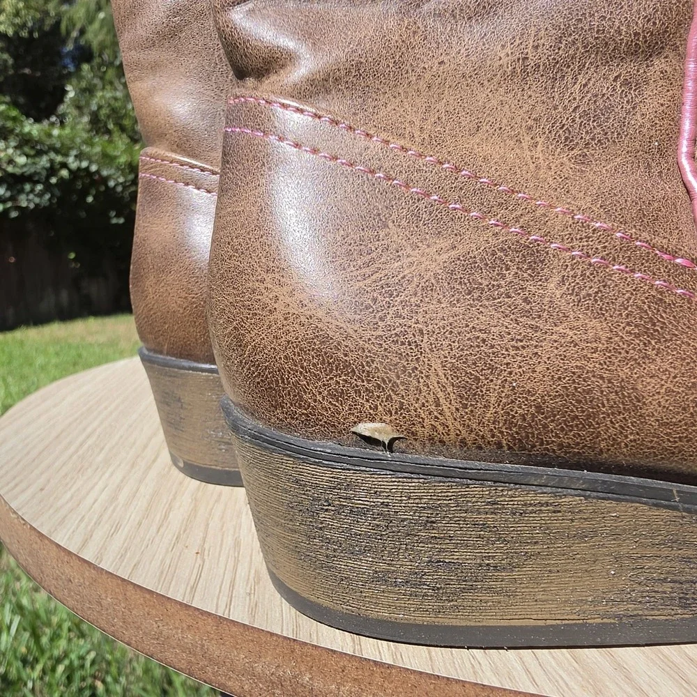 Wonder Nation Girls Butterfly Western Cowgirl Boots Brown Pink Glitter